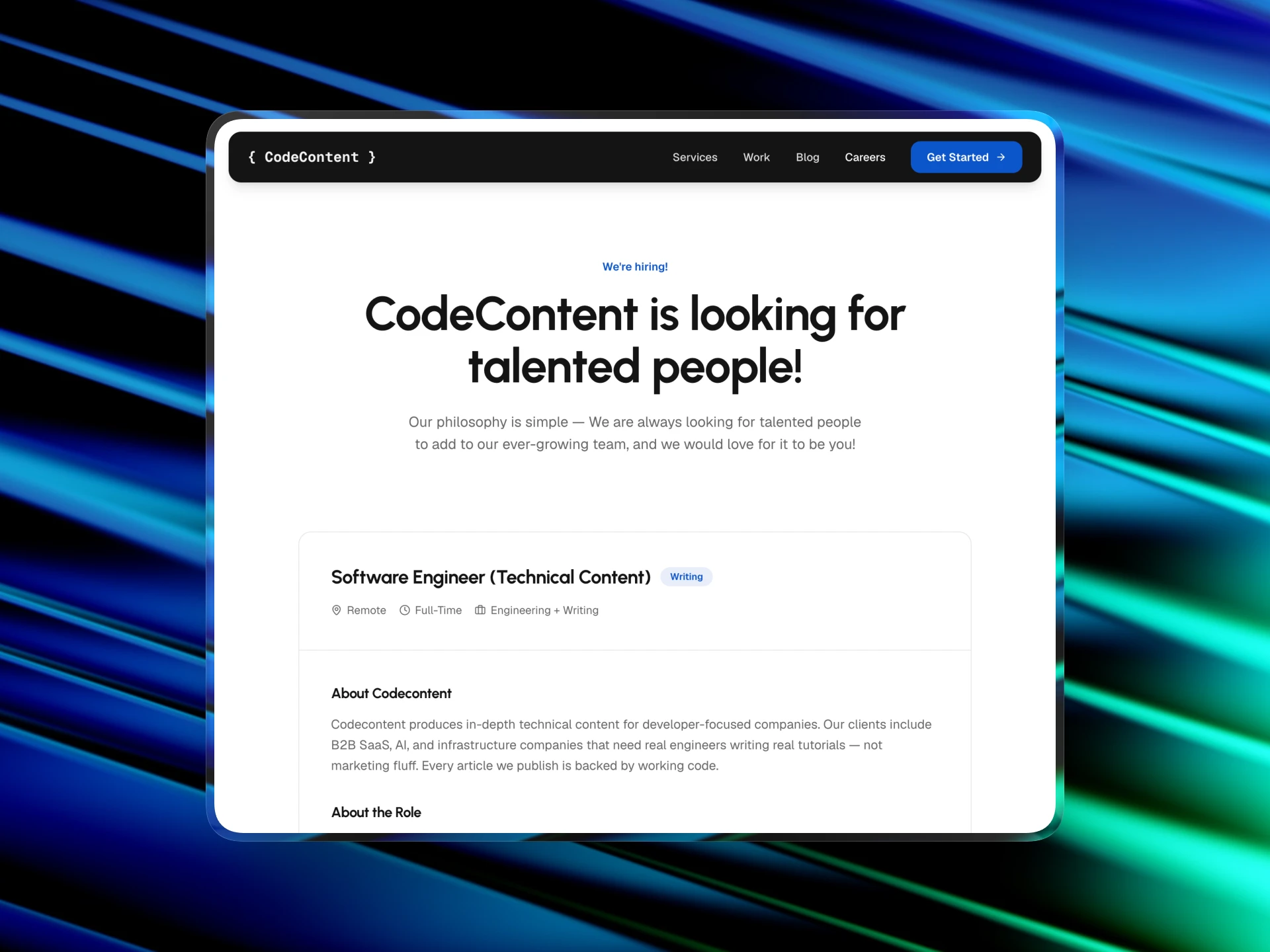 CodeContent website, second view